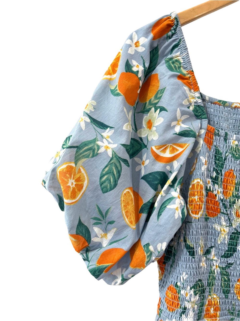 Jessakae Clementine smocked midi Dress M blue citrus orange cotton tiered NWT - Picture 7 of 12